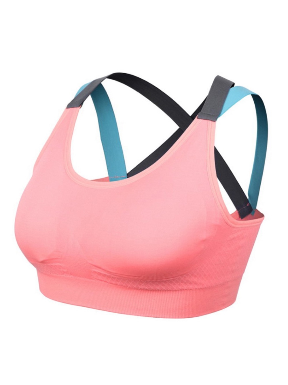 Pink Seamless Sports Bra with Gray and Turqoise Straps